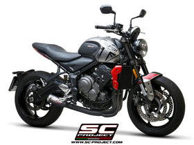 SC Project CR-T Carbon Fiber with Full 3-1 Stainless Steel Matt-Black Ceramic Painting Exhaust System for Triumph Trident 660 (2021-2022)