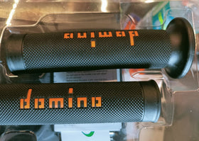 Domino Road-racing dual compound rubber grips (Black/Orange) | 7aftermarket India 
