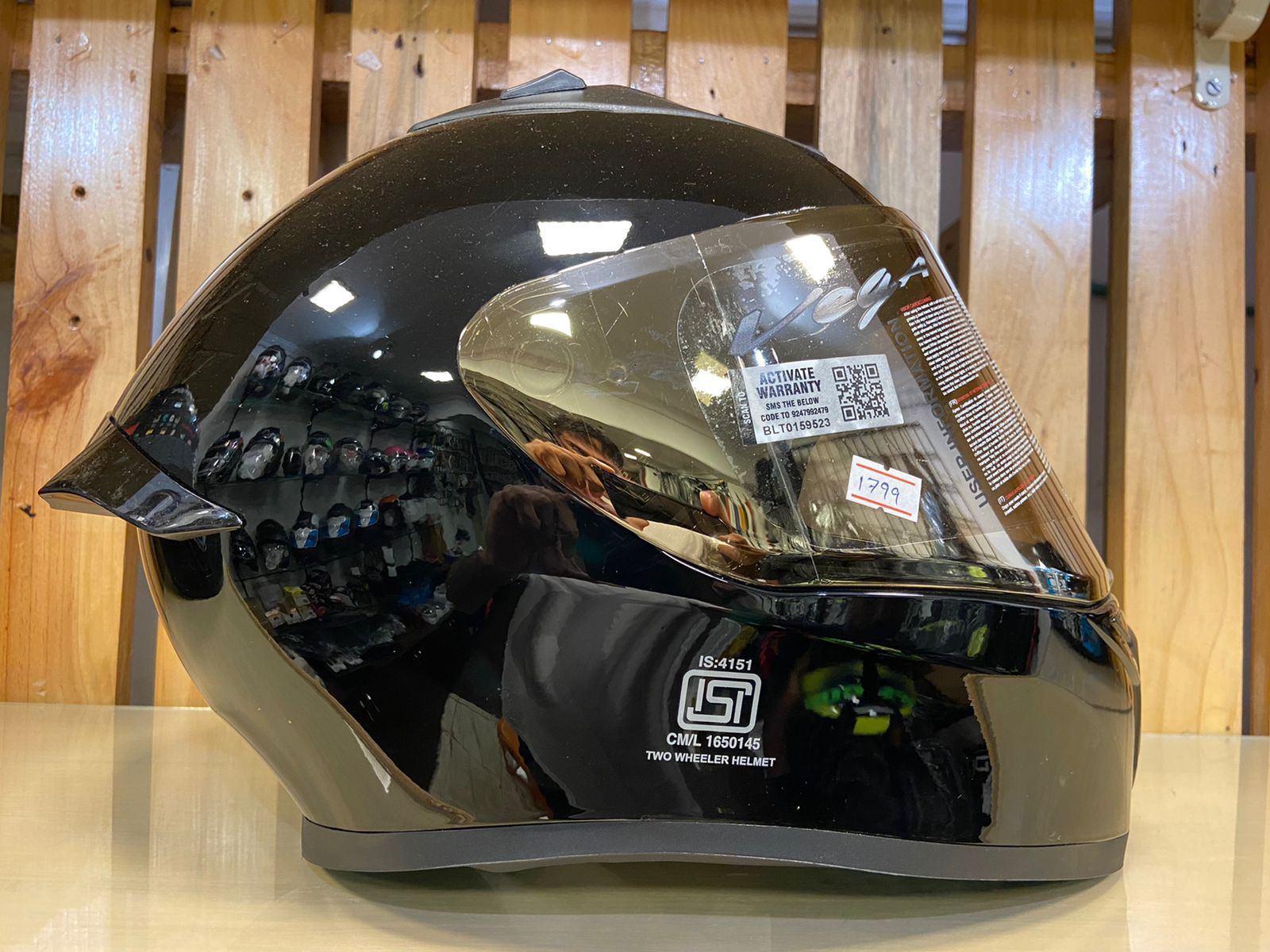 Vega Bolt Black Helmet 7aftermarket India